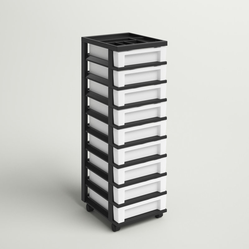 Diego 9 Drawer Storage Drawer with Locking Wheels, Black