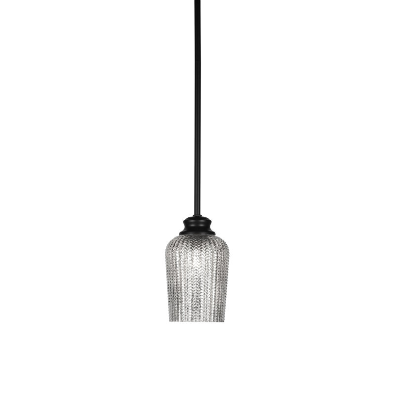 Luminaire suspendu avec tige en verre Cordova 5 po Cordova, Noir mat, Argent texturé