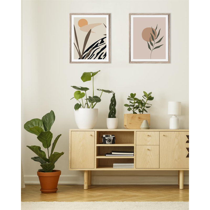 Botanical Leaf Abstract Scandi - Single Picture Frame Print, 134.112 cm H x 108.712 cm W, Satin Black