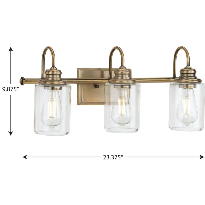 3 - Light Dimmable Vanity Light, Vintage Brass 