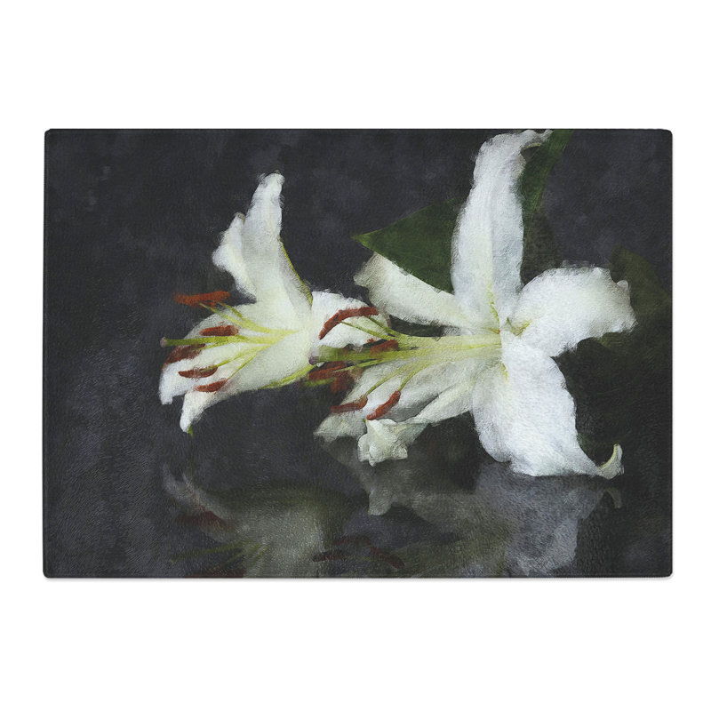 White Lily Flowers Painting Chopping Board, 0.4cm H x 20cm W x 28.5cm L