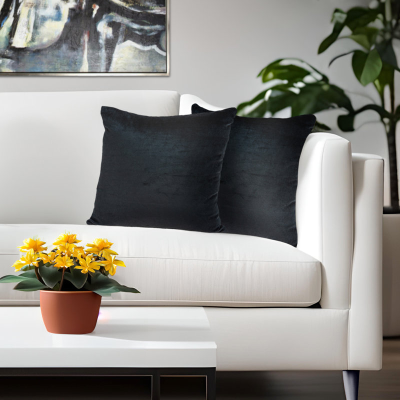 Coussin décoratif carré en mélange de coton Spano 18 po Parkland, 18 po x 18 po, Polyester / Bourre en polyester, Noir