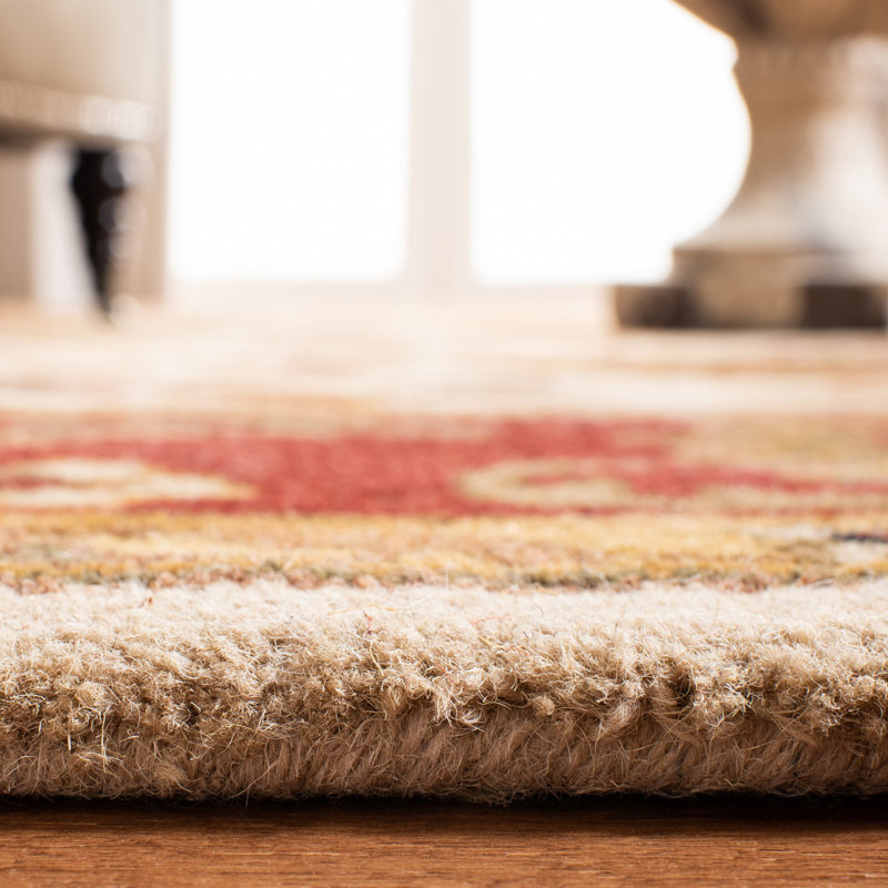Tapis oriental ivoire / rouge en laine touffeté à la main Algers, Rond 3 pi 6 po