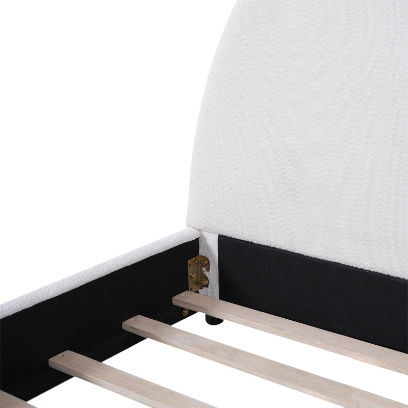 Structure de lit simple avec tête de lit arrondie rembourrée Boucle, blanc, Lit simple