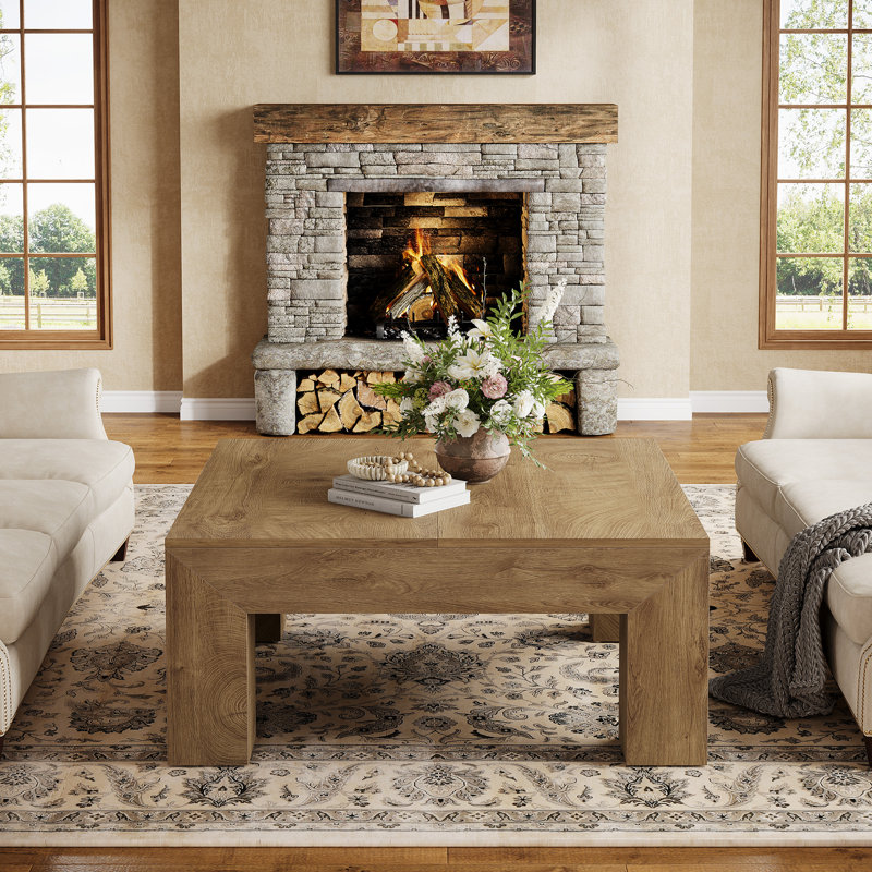 39.4" Square Coffee Table, Yellow Brown