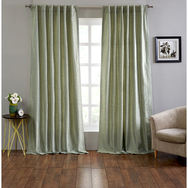 Bamboo Weave 100% Polyester Room Darkening Curtain Panel with Back Tabs for Bedroom, 51" W x 108" L, Lily Green