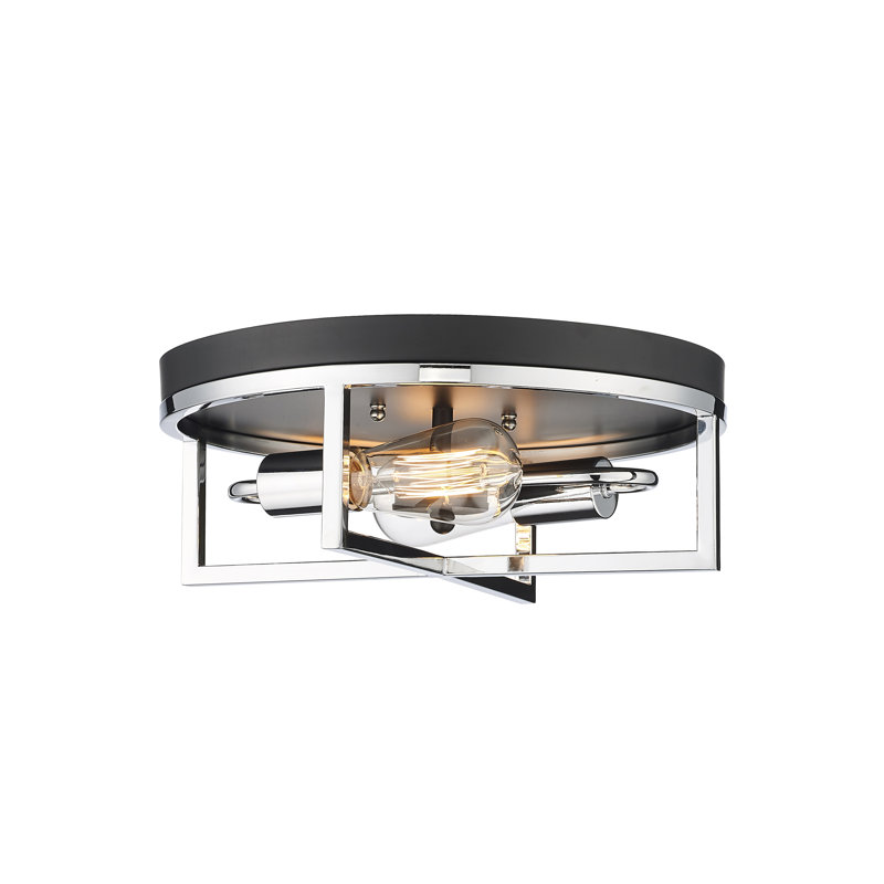 Cemlyn 2 Light Black and Chrome  Cage Flush Mount, Black/Chrome