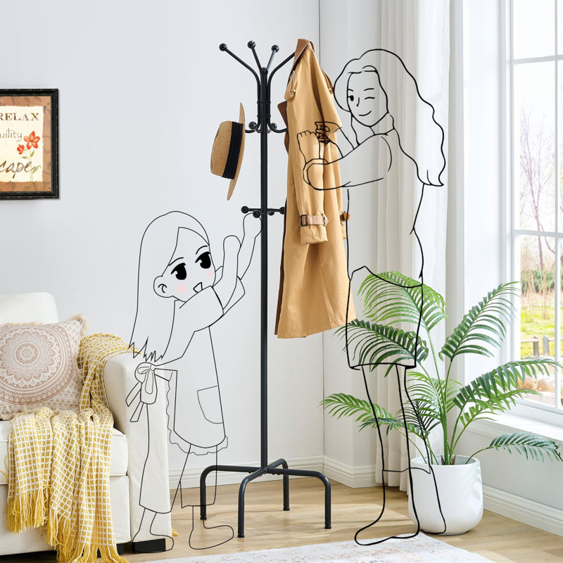 Metal Freestanding 12 - Hook Coat Rack, Black