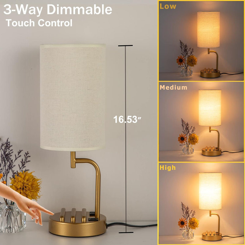 Aakin Metal USB Table Lamp, Gold