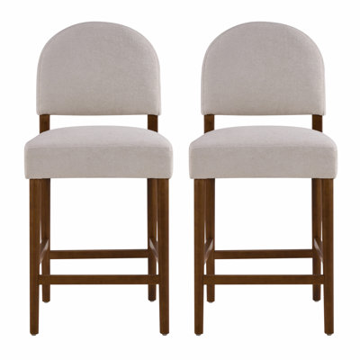 26'' Seat Height Fabric & Rubberwood Bar Stool, Upholstery With Adjustable Floor Leveller, Spacious Seat For Kitchen Island(Set Of 2)