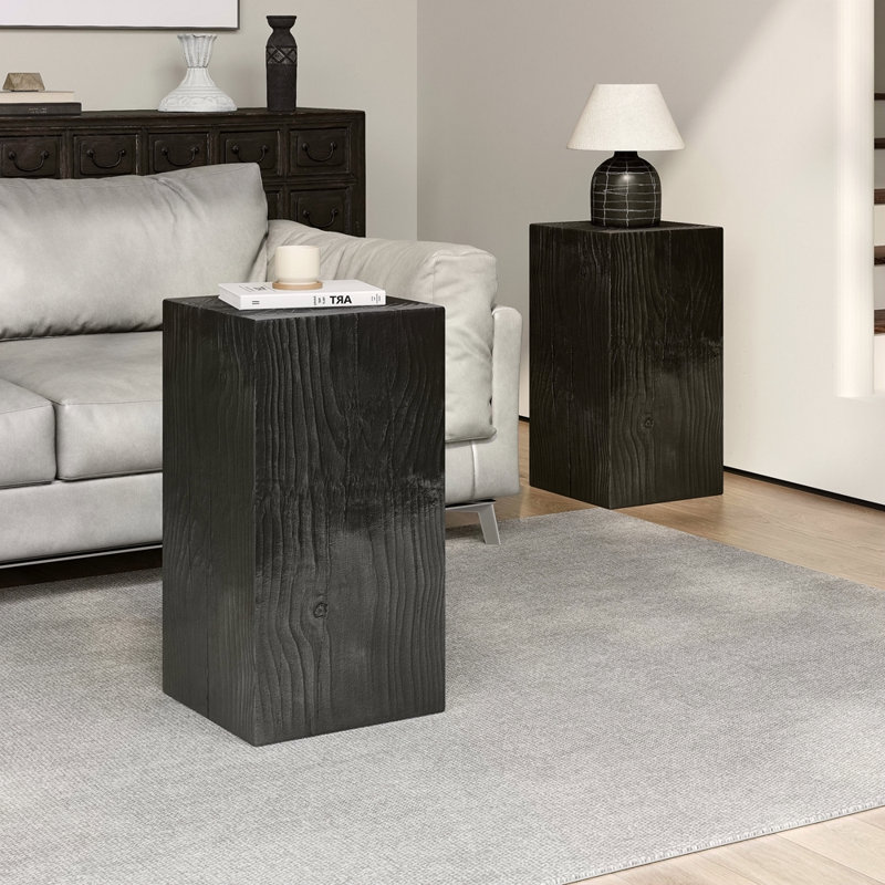 Wood-Look Square-Column MGO End Table,  H27.75",Wood-Like Distressed Finish, Mix With Different Heights, Indoor Outdoor Use