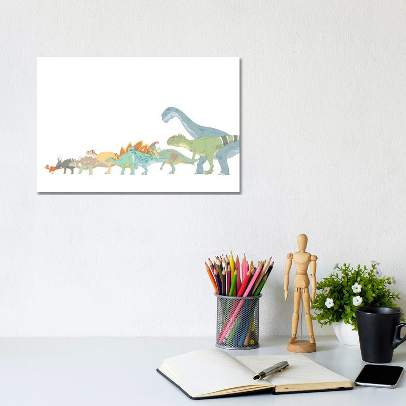 Pencil Drawing Illustrating Various Dinosaurs And Their Comparative Sizes by Alice Turner - Wrapped Canvas Painting