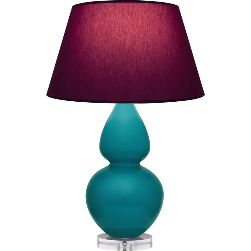 Double Gourd Table Lamp, Navy/Gray, Daisy Glazed/Silver