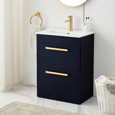 Meuble-lavabo simple 24 po noir avec plateau en céramique