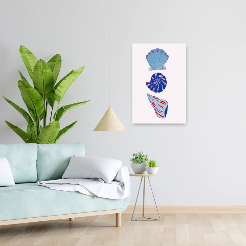 Blue Red Seashells Abstract Coastal Wall Art, 24" H x 16" W
