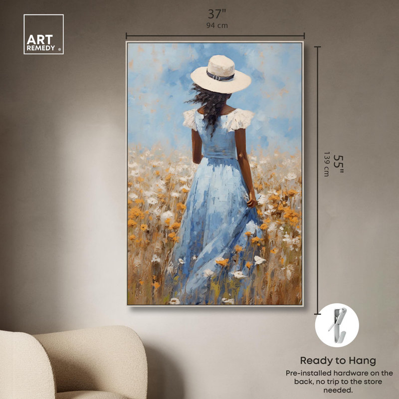 «Stroll Through Field II Canvas Inspiring Women Protraits» par Art Remedy, Cadre argenté, H 37 po x l 25 po