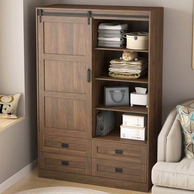 Armoire-penderie autoportante en bois avec 4 tiroirs