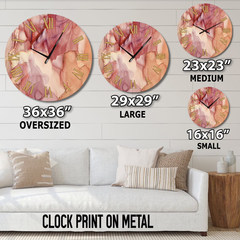 Tender Liquid Art I - Modern Wall Clock, Medium, Red/Gold