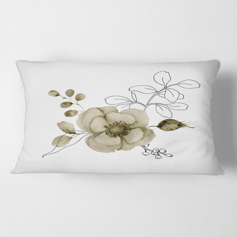 Anemone Bouquet Flower With Eucalyptus Branches II Floral Lumbar Pillow