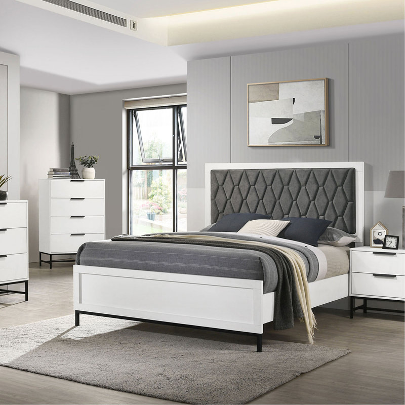 Taraval White Queen Upholstered Panel Bed