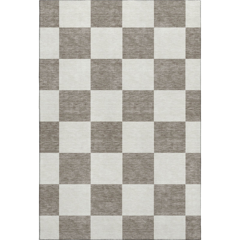 Tapis géométrique lavable à la machine de qualité supérieure Mayfield AMF2345, Taupe, 8 pi x 10 pi