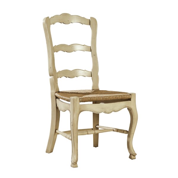 American country rustic pine and rush ladder back side chair