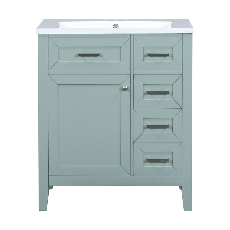 Armoire de salle de bain 30 po avec lavabo et tiroir avec cadre solide et panneau de fibres à densité moyenne 30 po, Vert