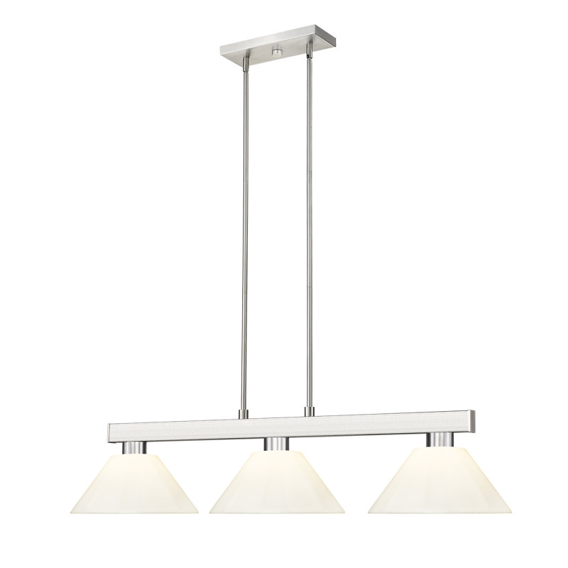 Lustre linéaire moderne à 3 lumières pour îlot de cuisine Caine, Blanc, Nickel brossé