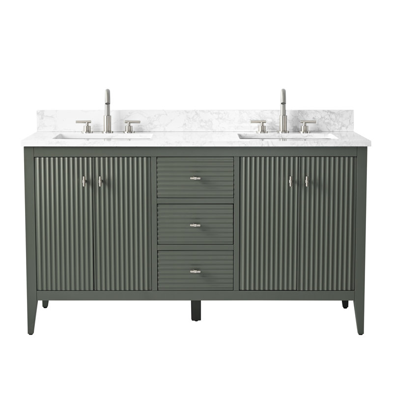 Ensemble de meuble-lavabo double 60 po, Nickel brossé, Linéaire vert rétro
