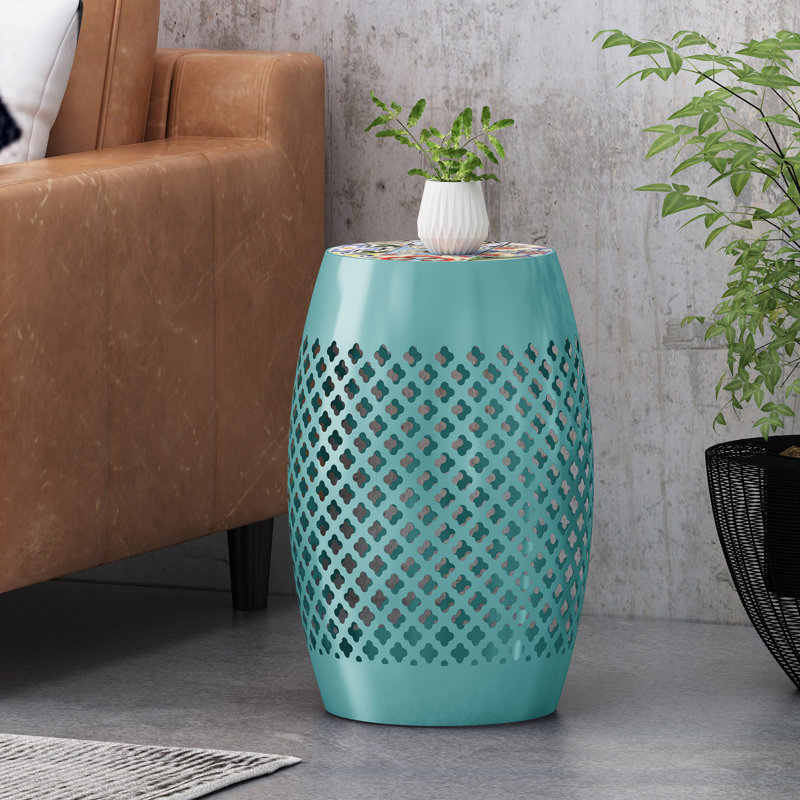Table de bout Derryck Drum, Bleu sarcelle