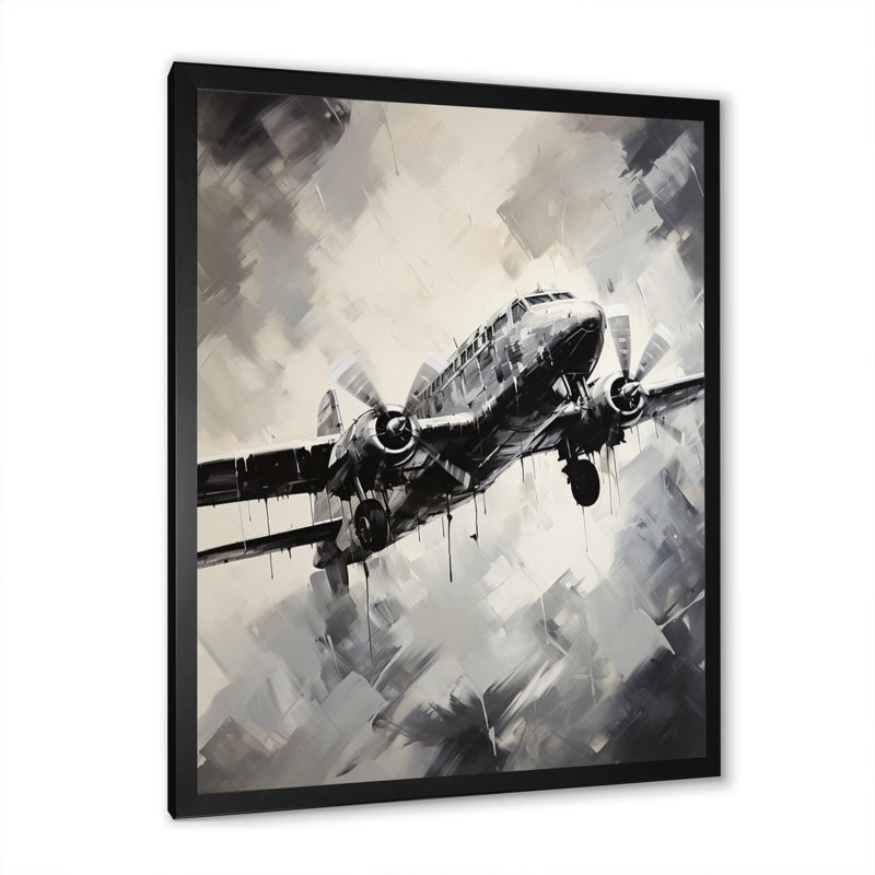 «Monochromatique Plane Soaring I - Avion, art mural salon, H 40 po x l 30 po x P 1,5 po, Cadre photo noir