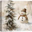 Bonhomme de neige avec arbre de Noël en hiver, décoration de maison de vacances rustique moderne, impression sur toile encadrée-121501157-107117951
