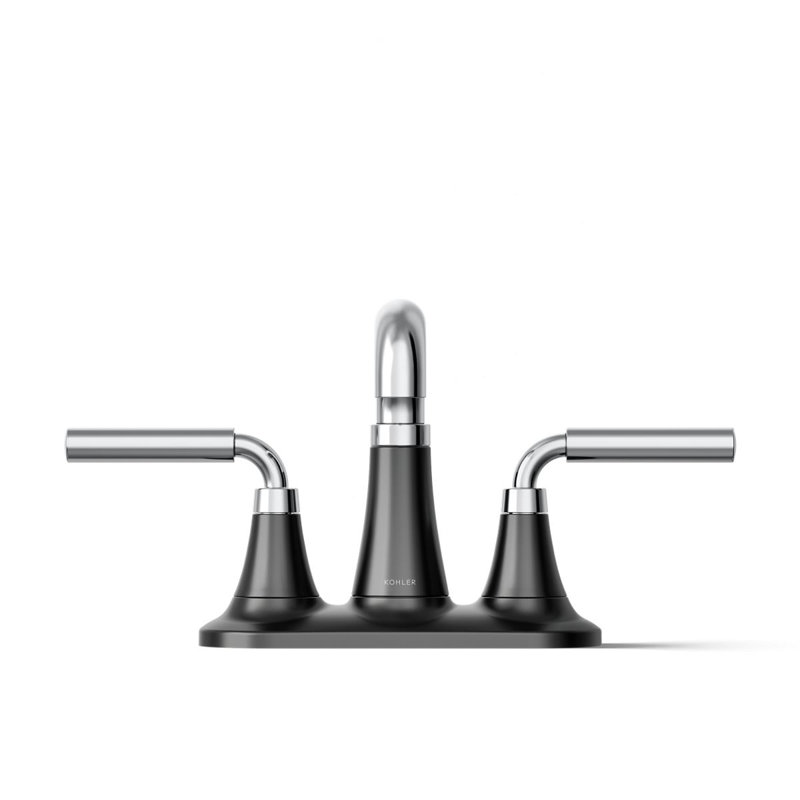 Tone Two-Handle Centerset Bathroom Sink Faucet with Clicker Drain, 0.5 GPM, Matte Black/Polished Chrome