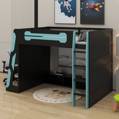 Full Size Wood Loft Bed With Desk, Multi-Storage Shelves And RGB Light