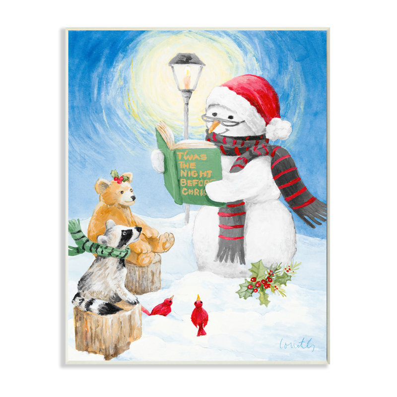Noël bonhomme de neige, "Winter Holiday Animals" par Lanie Loreth, reproduction d’art, H 19 po x l 13 po x P 1,5 po