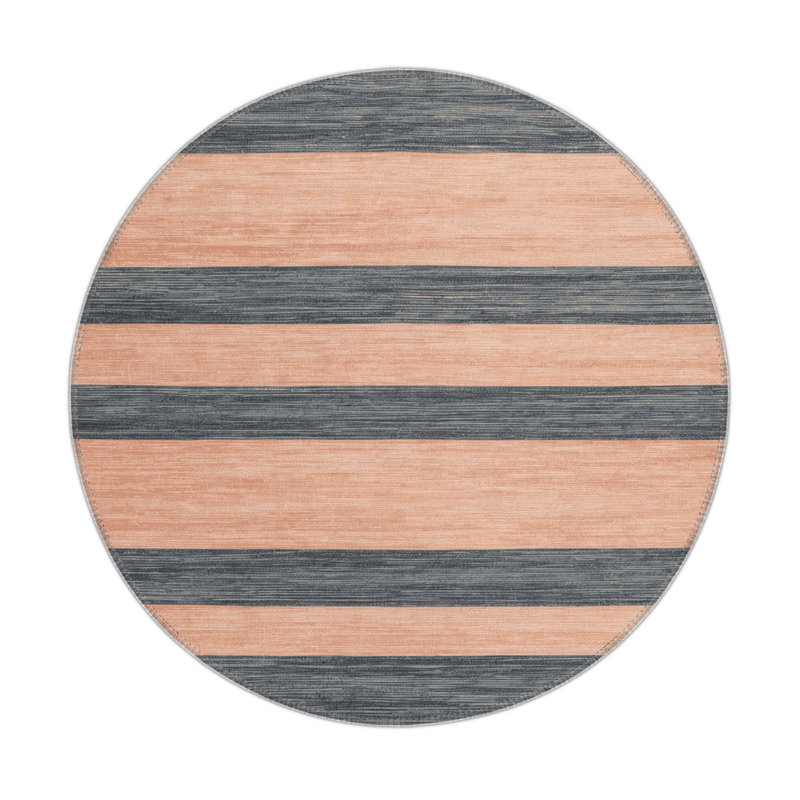 HorizontalStripes Beige Indoor and Outdoor Area Rug, Round 5'