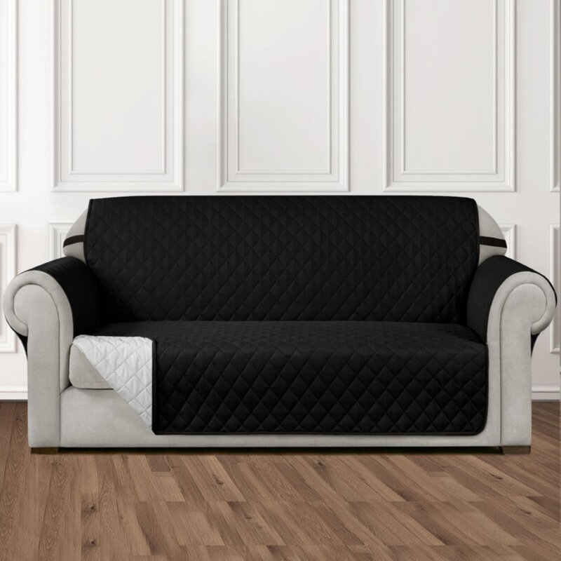 Microfibre/Microsuede Reversible Box Cushion Sofa Slipcover, Black