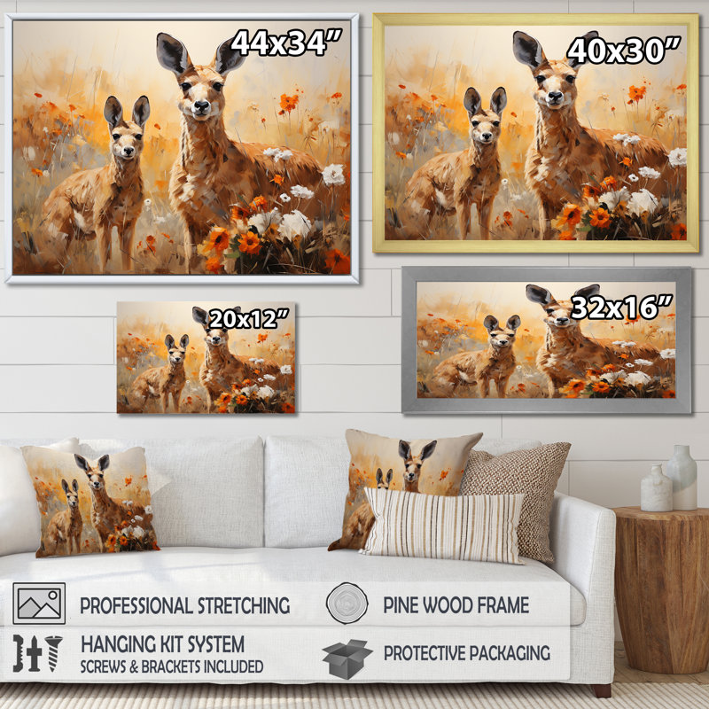 «Kangaroo Golden Blooms Outback» sur toile, H 12 po x l 20 po x P 1 po, Cadre naturel flottant
