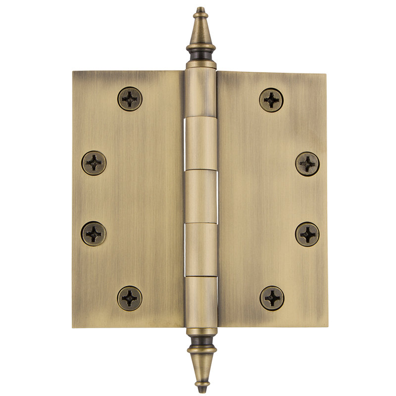 4.5'' x 4.5'' Brass Butt Bearing Hinge, Vintage Brass