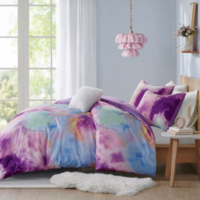 Ensemble d'édredon à imprimé de teinture sur nœuds double / grand avec coussin décoratif