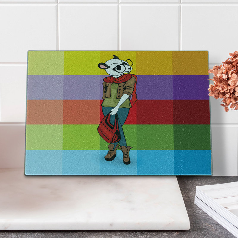 Multicolore amusant, multicolore, planche à découper en verre trempé Ambesonne
