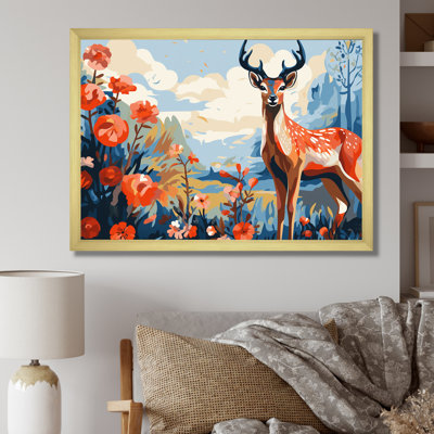 Red and Blue Deer In Forest - Deer, art mural animal
