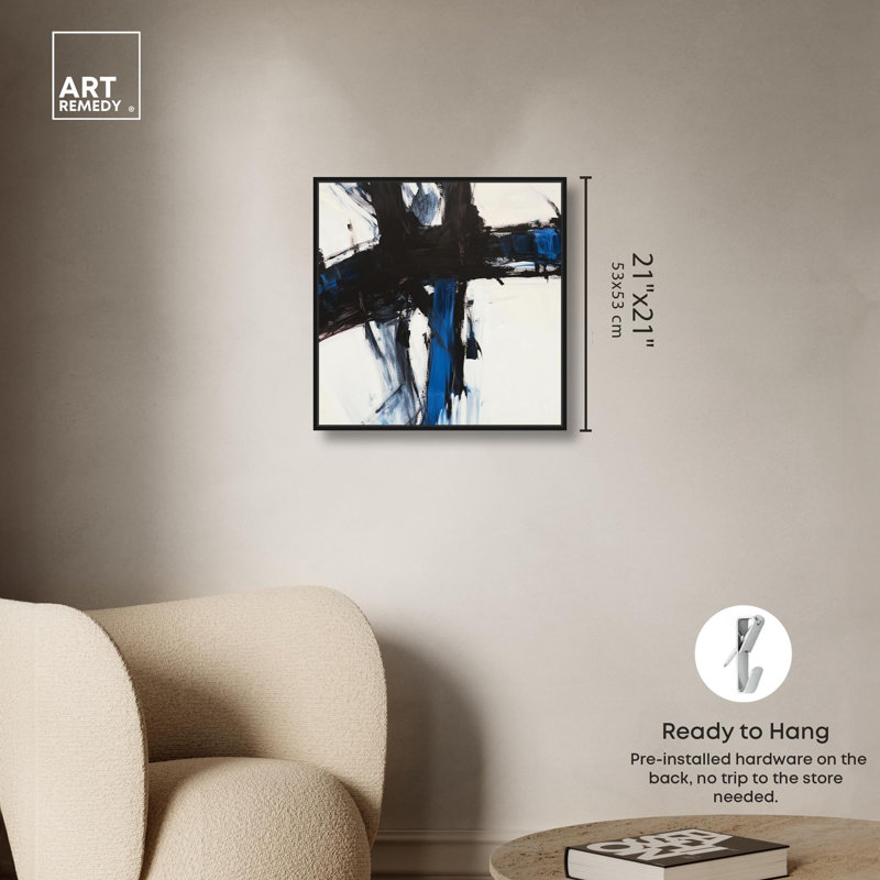 Décoration murale moderne "Blue Streak I" par Art Remedy, H 21 po x l 21 po, Cadre flottant noir