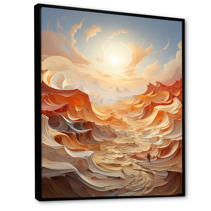 Reproduction sur toile de paysage de sable en spirale surréel, H 44 po x l 34 po x P 1,5 po, Cadre flottant noir