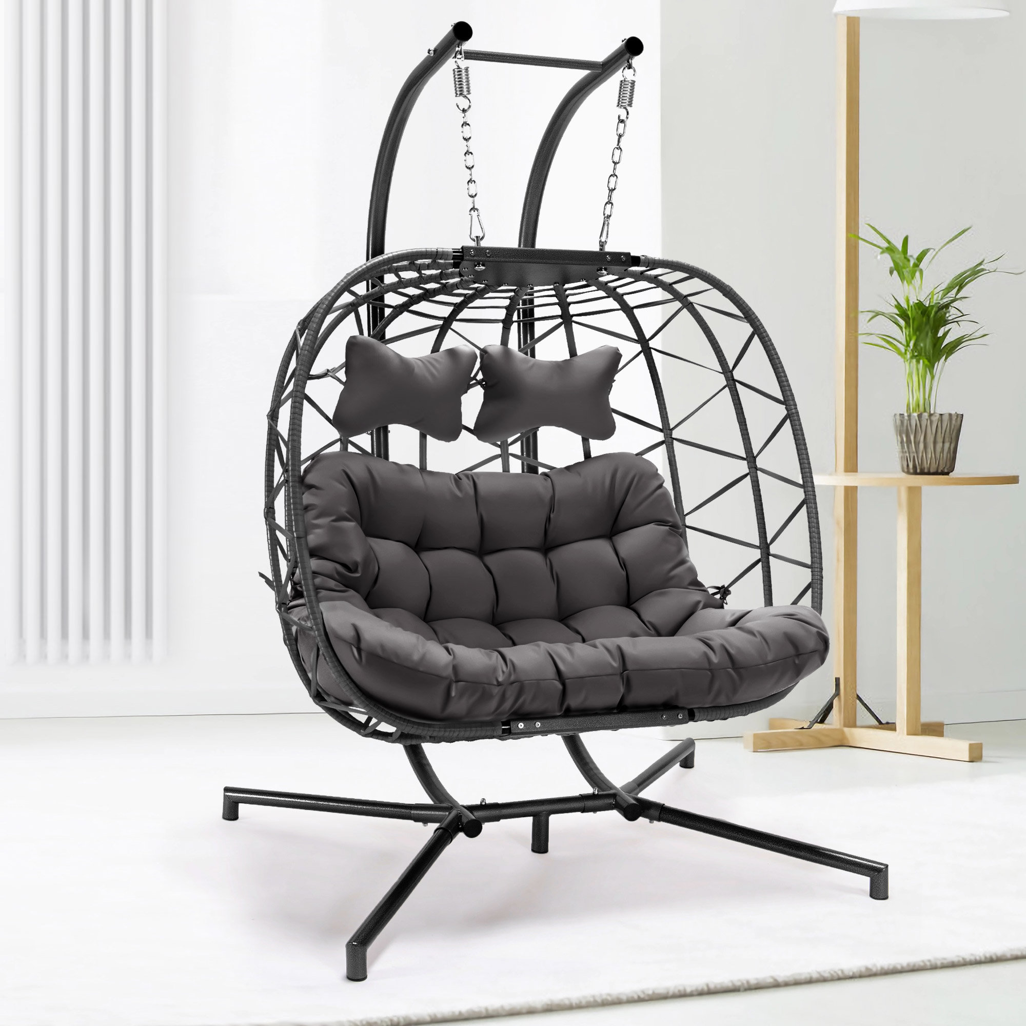 Double egg chair with stand hot sale