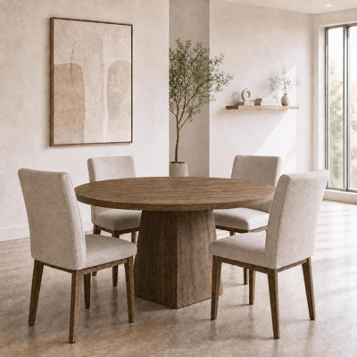 47 Inch Round Dining Table for 4-6 People, Wooden Pedestal Base Circle Table - Versatile for Dining Room Kitchen Living Room, Fits Farmhouse & Contemporary Decor
