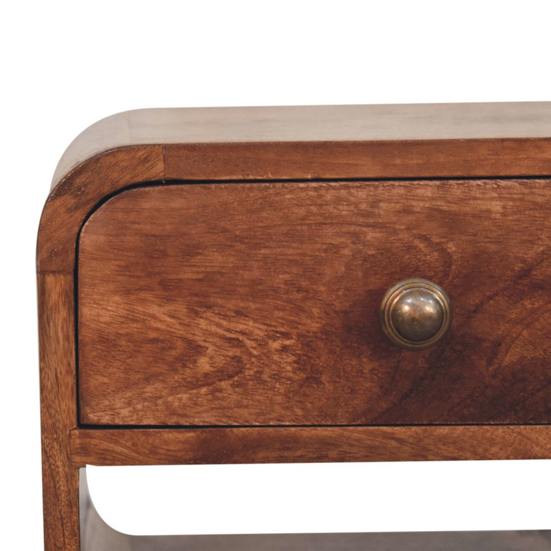 Mini Honey Caramel Mango Wood Bedside Table with Drawer