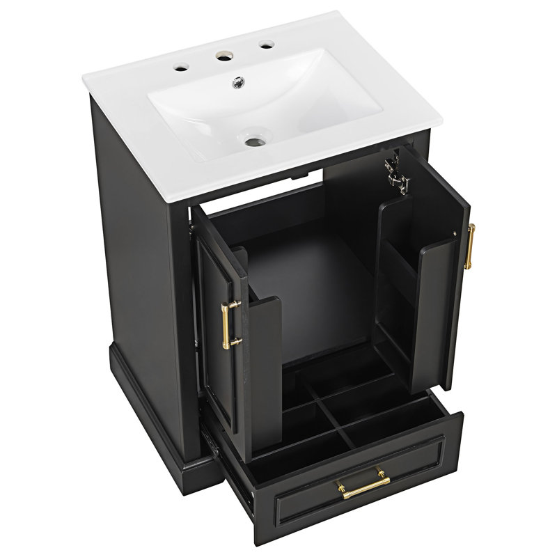 Meuble-lavabo autoportant avec lavabo et rangement, Noir