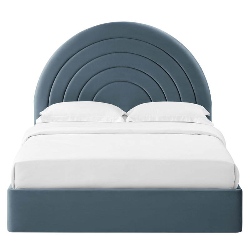 Solana Arched Performance Velvet Platform Bed, Full, Cadet Blue