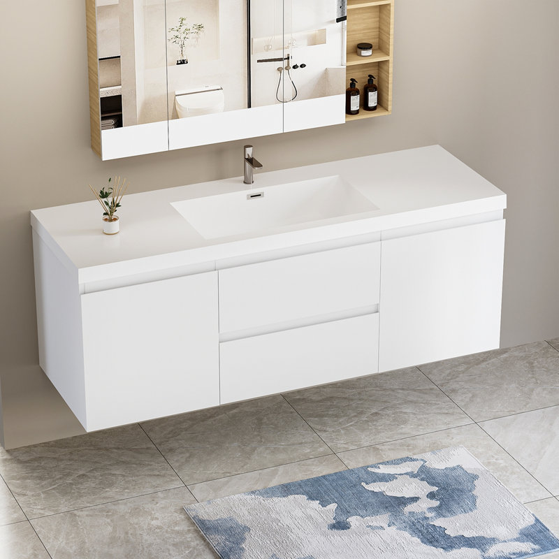 Meuble-lavabo flottant avec lavabo et meuble-lavabo, Blanc